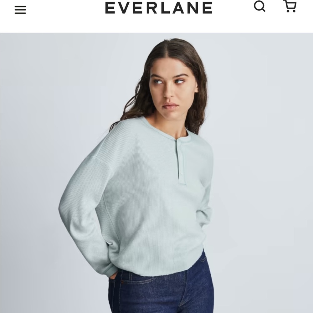 Everlane The Organic Cotton Waffle Henley Ice Blue